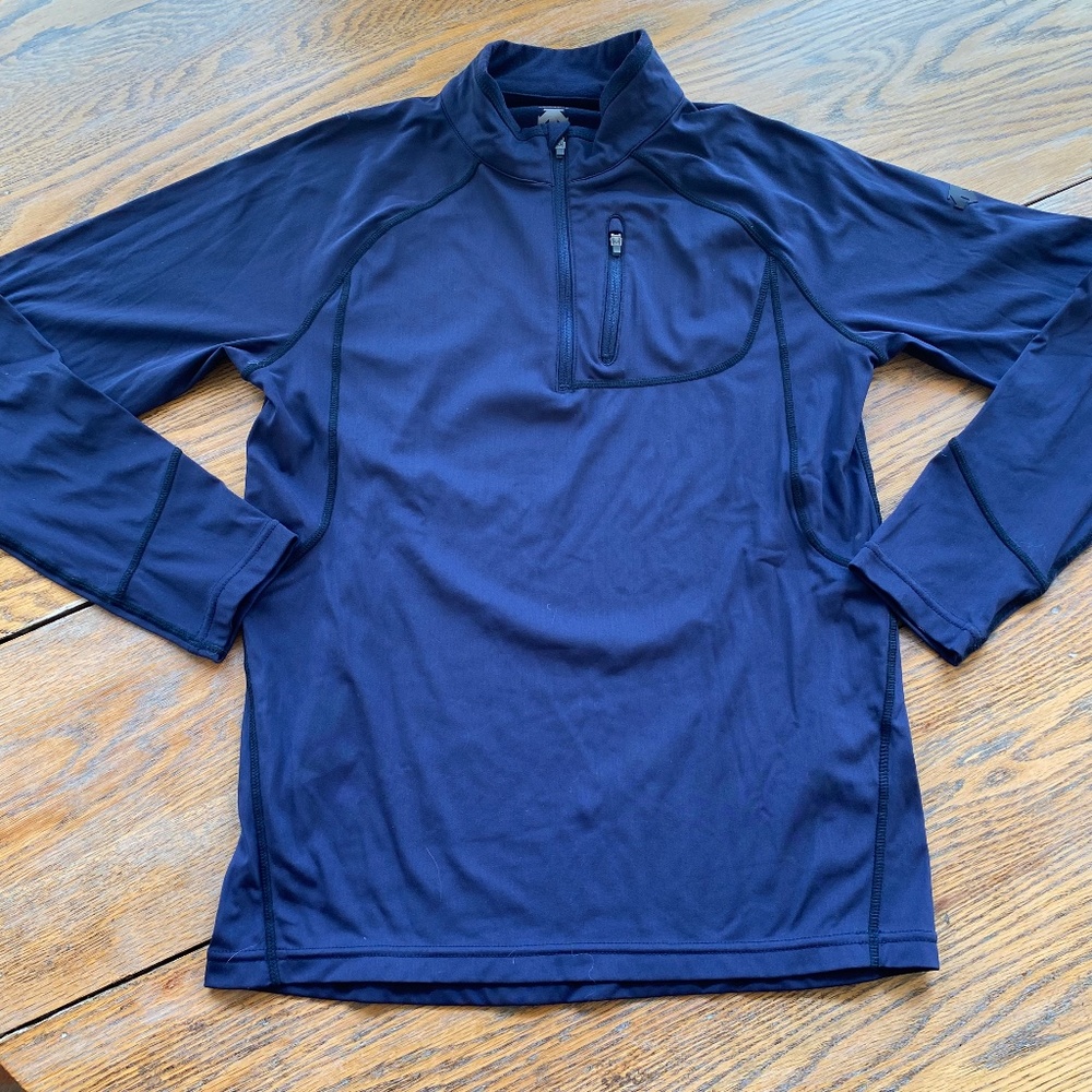 DESCENTE poly blend dk blue zip neck /nice condition/kids 14